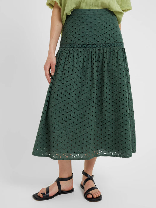 Great Plains Women's Tropical Green Atol Embroidery Midi Skirt