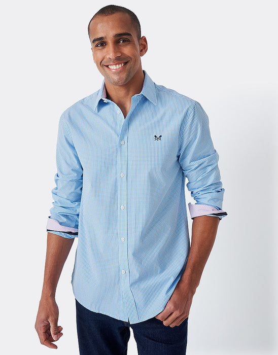 Crew Clothing Men's Pink Micro Gingham Classic Fit Cotton Shirt - Sky Blue
