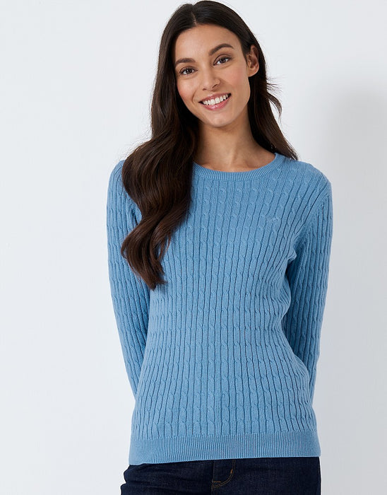 Crew Clothing Womens Heritage Cable Knit Jumper Sky Blue