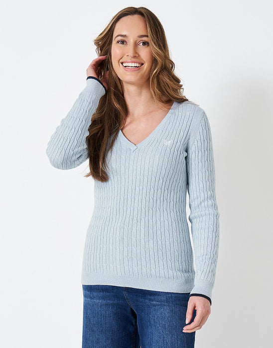 Crew Clothing Womens Heritage V Neck Cable Jumper Cloud Blue