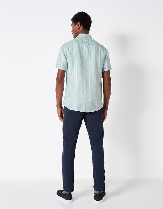 Crew Clothing Mens Short Sleeve Linen Stripe Shirt Mint Coral