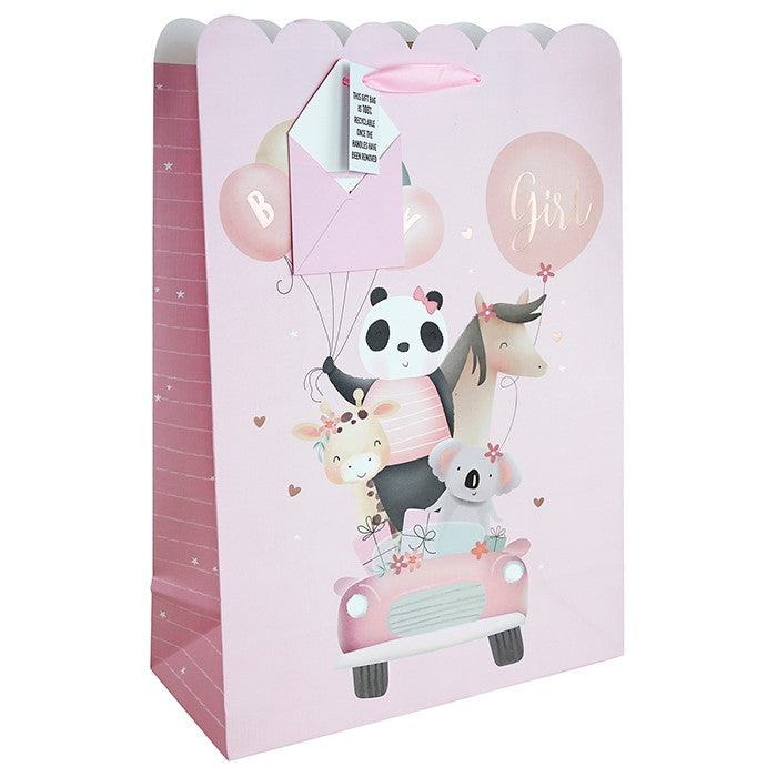Baby Pink Panda Car White Medium Gift Bag