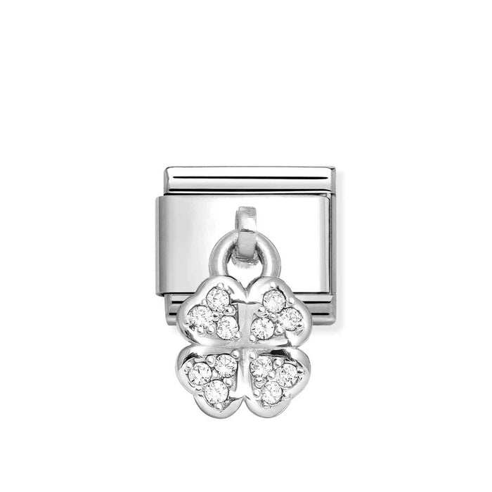 Nomination Classic Silver White Cubic Zirconia Four Leaf Clover Drop Charm