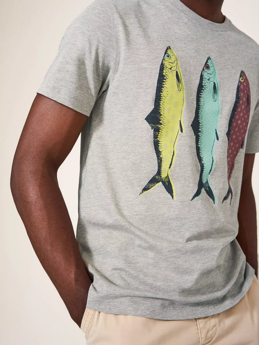 White Stuff Men's Fish Graphic Tshirt Light Natural