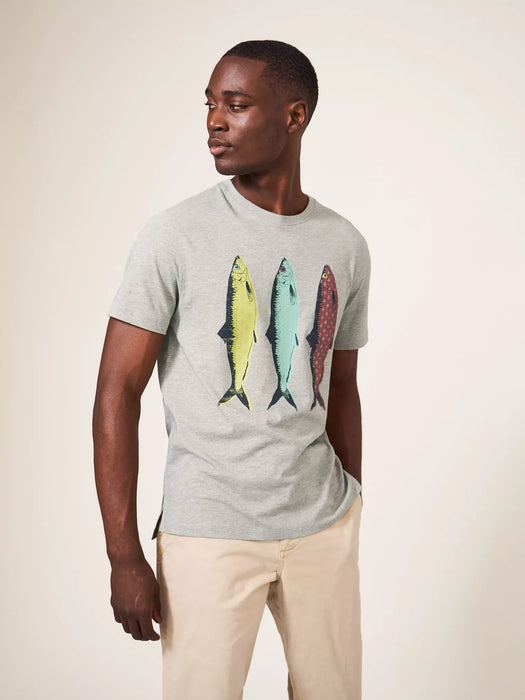 White Stuff Men's Fish Graphic Tshirt Light Natural