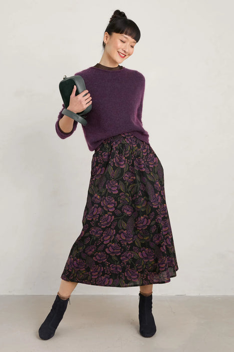 Seasalt Women's Tawny Owl Midi Skirt - Tapestry Bloom Grape