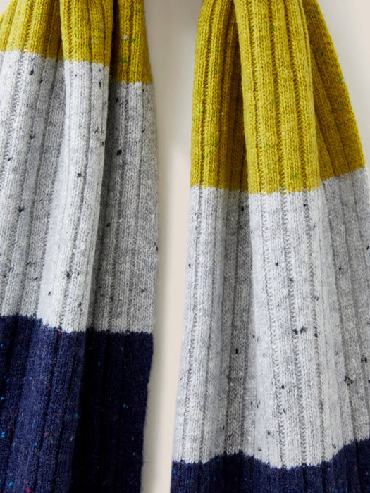 White Stuff Men's Stripe Wool Ribbed Scarf Grey Multi