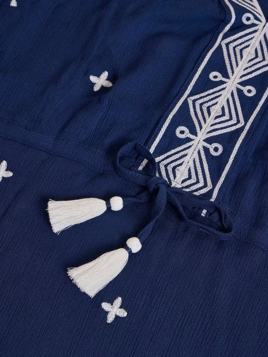 White Stuff Women's Mauve Embroidered Dress - Dusty Blue