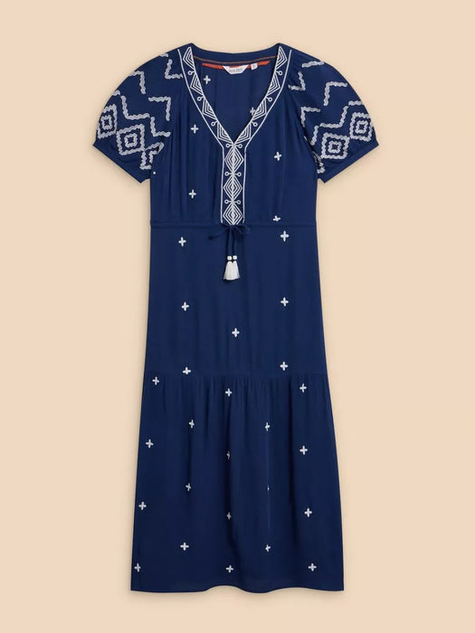 White Stuff Women's Mauve Embroidered Dress - Dusty Blue