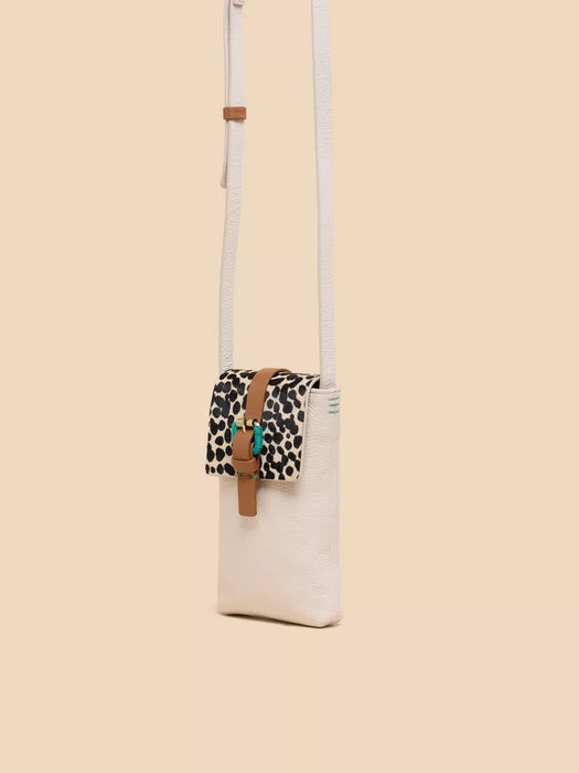White Stuff Women's Clara Buckle Leather Phone Bag - Natural Print