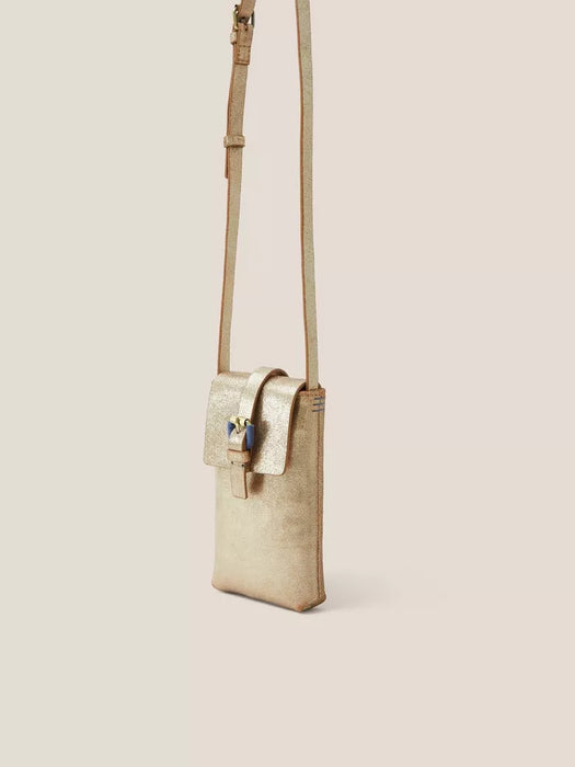 White Stuff Women's Clara Buckle Leather Phone Bag - Gold Tone Metallic