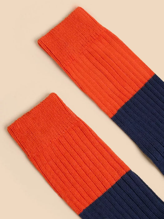 White Stuff Men's Navy Multi Ribbed Colour Block Ankle Sock
