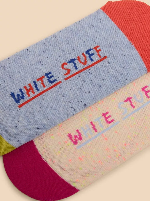 White Stuff Women's Natural Multi 2 Pack Fluro No Show Socks