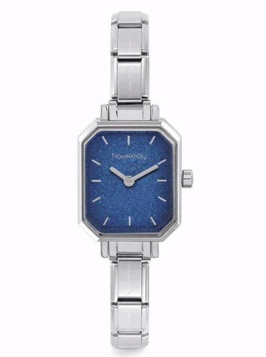 Composable Classic Paris Stainless Steel & Rectangular Blue Glitter Dial Watch