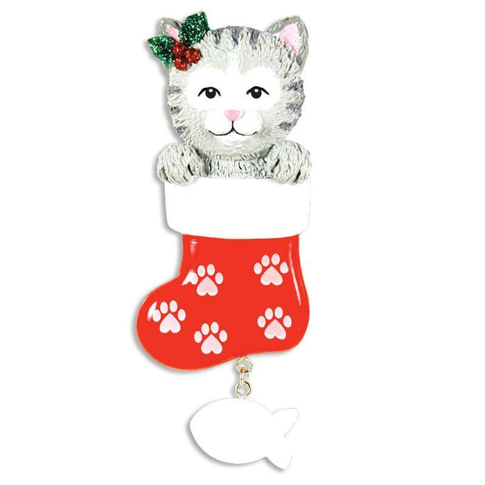 Cat In Stocking Personalised Christmas Decoration