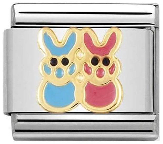 Nomination Classic Gold Earth Animals Pink And Blue Bunnies Charm