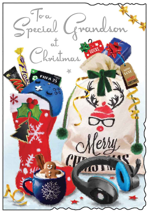 Jonny Javelin 'Grandson Stocking Sack' Christmas Card