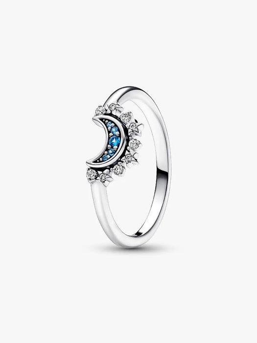 Pandora Celestial Blue Sparkling Moon Ring Sterling Silver