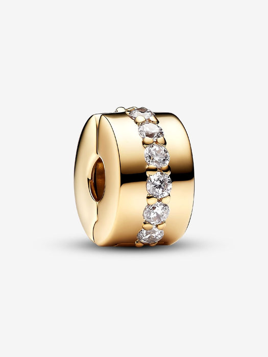 Pandora Clear Sparkling Row Clip Gold Charm
