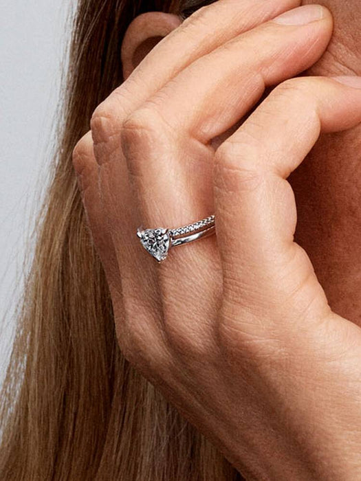 Pandora Double Band Heart Ring Sterling Silver