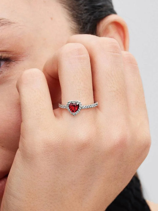 Pandora Elevated Red Heart Ring Sterling Silver
