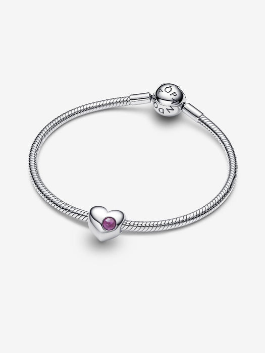 Pandora Engravable February Birthstone Heart Charm Sterling Silver