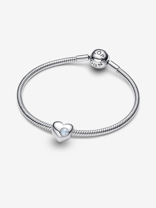 Pandora Engravable March Birthstone Heart Charm Sterling Silver