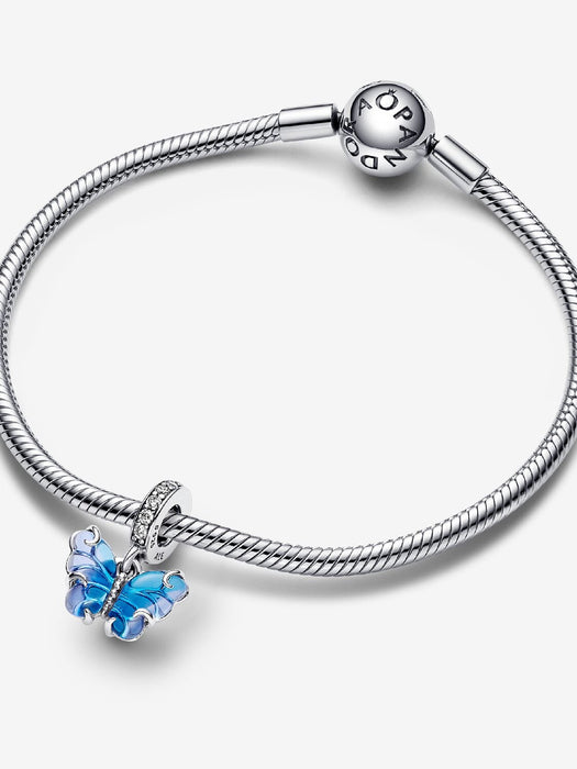 Pandora Blue Murano Glass Butterfly Dangle Charm Sterling Silver