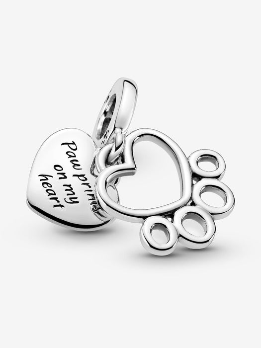 Pandora Hearts & Paw Print Dangle Charm Sterling Silver