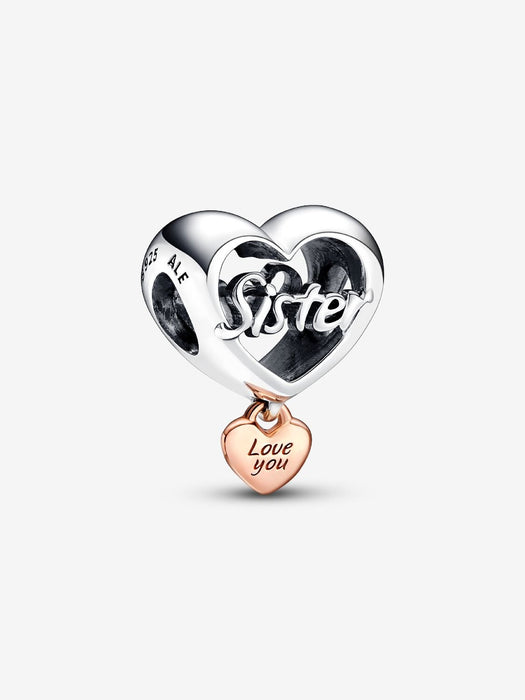 Pandora Love You Sister Heart Charm Sterling Silver & 14K Rose Gold