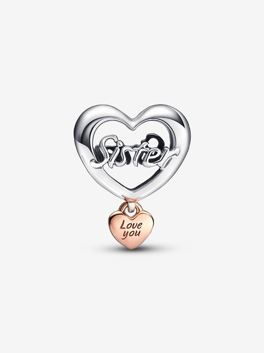Pandora Love You Sister Heart Charm Sterling Silver & 14K Rose Gold
