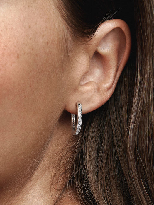 Pandora Sparkle & Pandora Logo Hoop Earrings