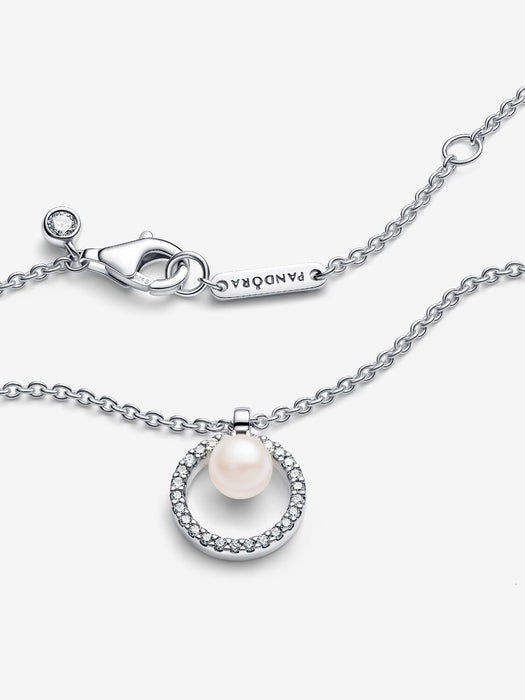 Pandora Treated Freshwater Cultured Pearl & Pavé Collier Necklace Sterling silver