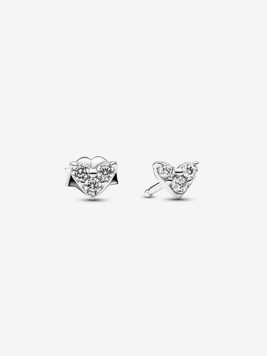 Pandora Triple Stone Heart Stud Earrings Sterling Silver
