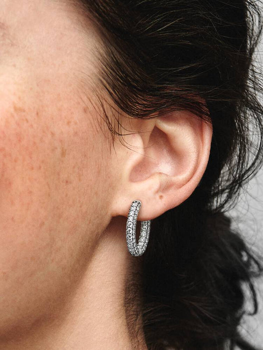 Pandora Pavé Single-Row Hoop Earrings Sterling Silver