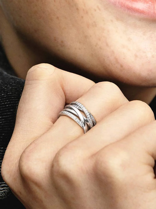Pandora Sparkling And Polished Lines Ring Sterling Silver