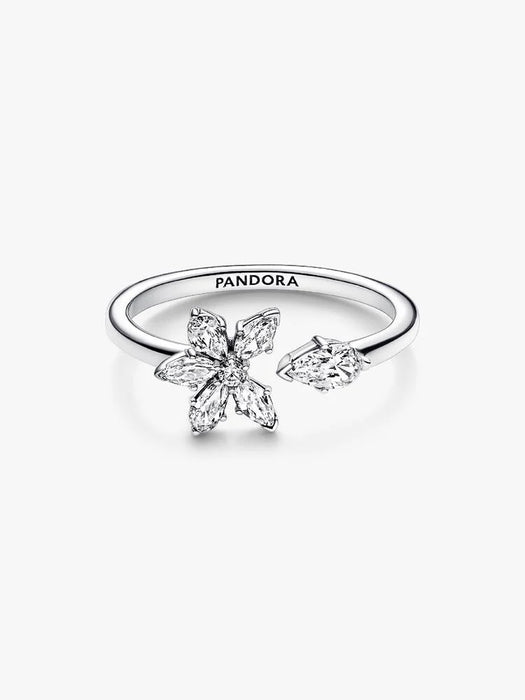 Pandora Sparkling Herbarium Cluster Open Ring Sterling Silver