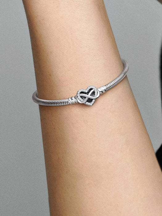 Pandora Sparkling Infinity Heart Clasp Snake Chain Bracelet Sterling Silver