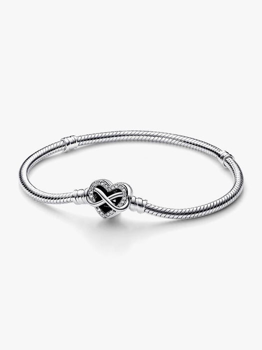 Pandora Sparkling Infinity Heart Clasp Snake Chain Bracelet Sterling Silver