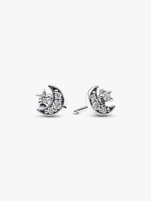 Pandora Sparkling Moon & Star Stud Earrings Sterling Silver