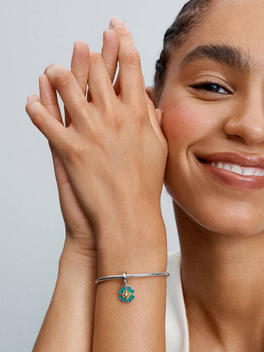 Pandora Spinnable Four Leaf Clover Lab-Grown Diamond Dangle Charm 14k Gold Plating And Sterling Silver