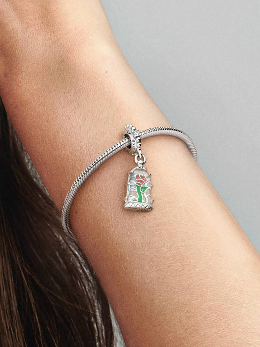 Pandora Disney Beauty and the Beast Enchanted Rose Dangle Charm Sterling Silver