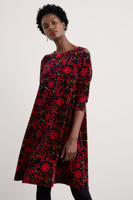 Seasalt Women's Mahonia Dress In Folky Flowers Onyx Carmine
