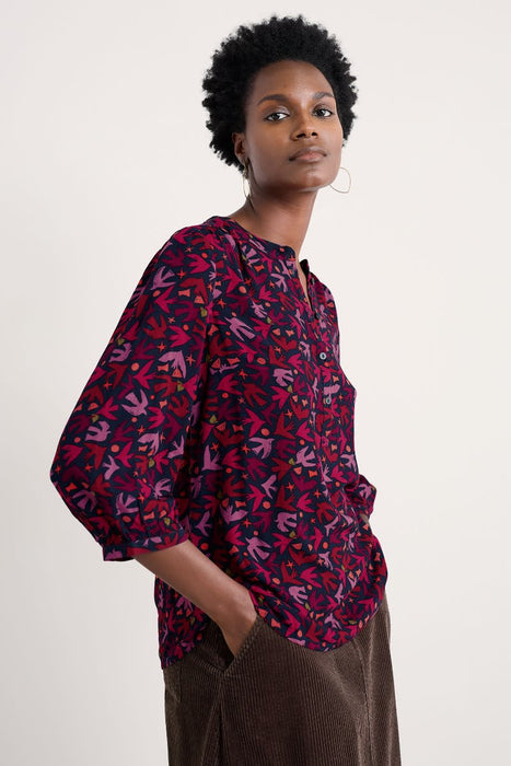 Seasalt Women's Willow Path Printed Shirt In Paper Birds Jam
