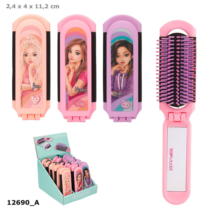 TopModel Folding Hairbrush with Mirror