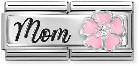 Nomination Classic Silver Double Mom Pink Flower Charm