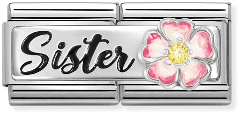 Nomination Classic Silver Double Sister Pink Flower Charm