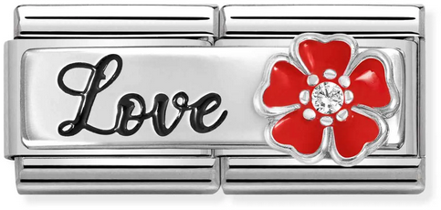 Nomination Classic Silver Double Love Red Flower Charm