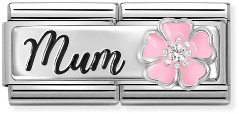Nomination Classic Silver Double Mum Pink Flower Charm