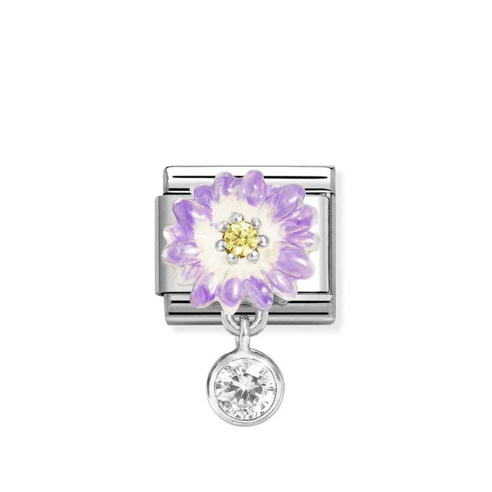 Nomination Classic Silver Purple & Yellow Flower With Circle Drop Pendant Charm